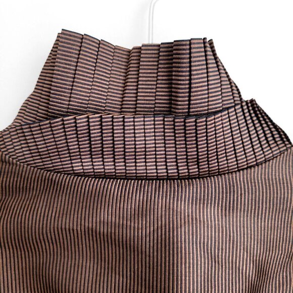 NWT D. Exterior Copper Brown Satin Edwardian Pleated Collar Button Down Shirt - Picture 13 of 14